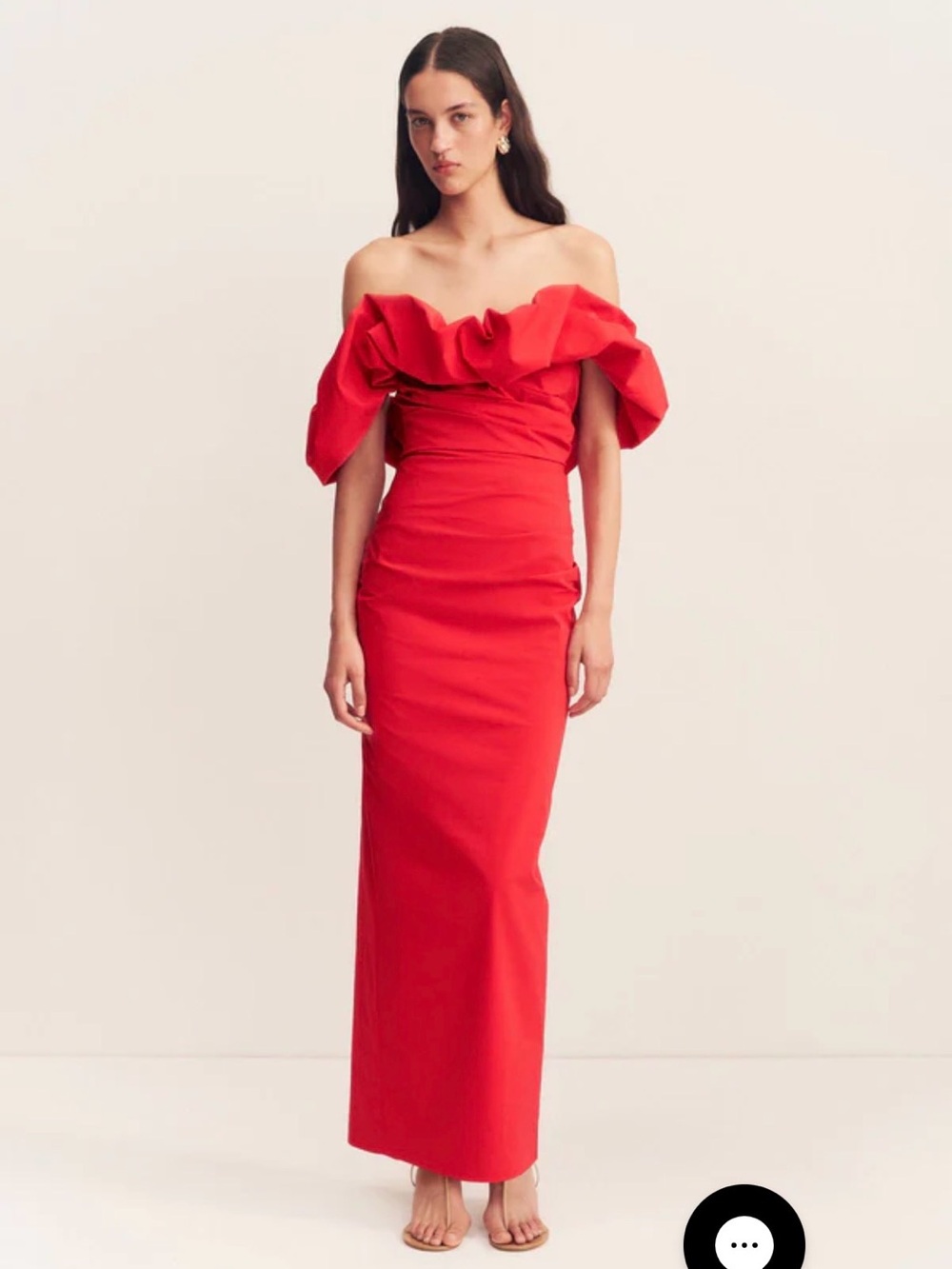 Shona Joy Strapless Red Ruffle Column Gown